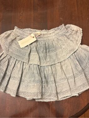 LoveShackFancy Pale Gray Tiered Ruffle Skirt